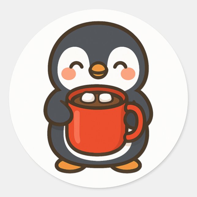 Penguin With Hot Cocoa – Cute Animal Sticker (Front)