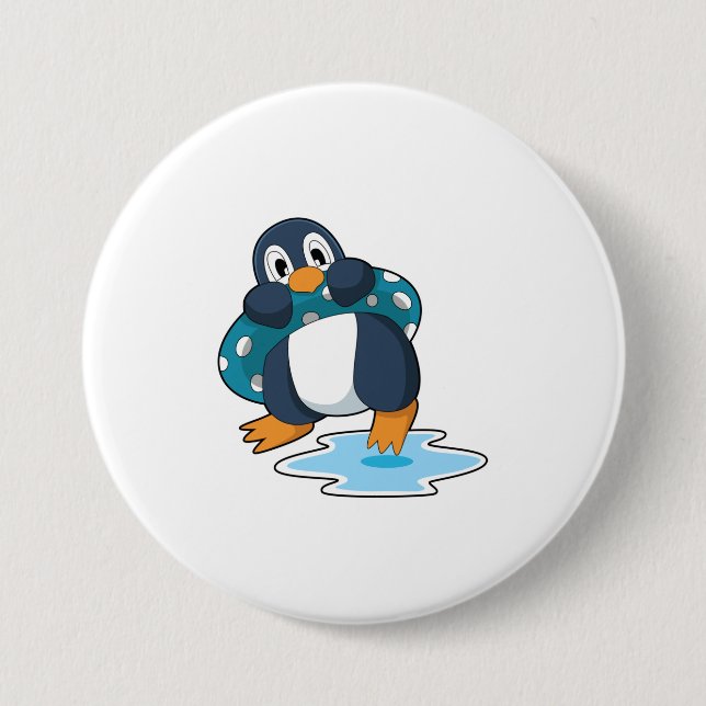 Penguin with Lifebuoy 7.5 Cm Round Badge (Front)