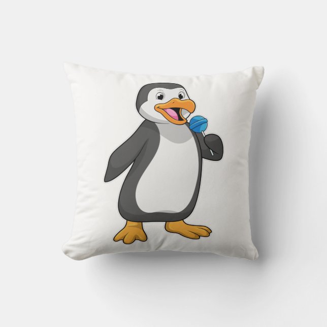 Penguin with Lollipop Sweets Cushion (Front)