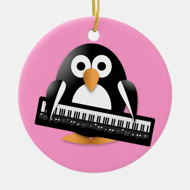 Penguin with piano ceramic ornament (Front)