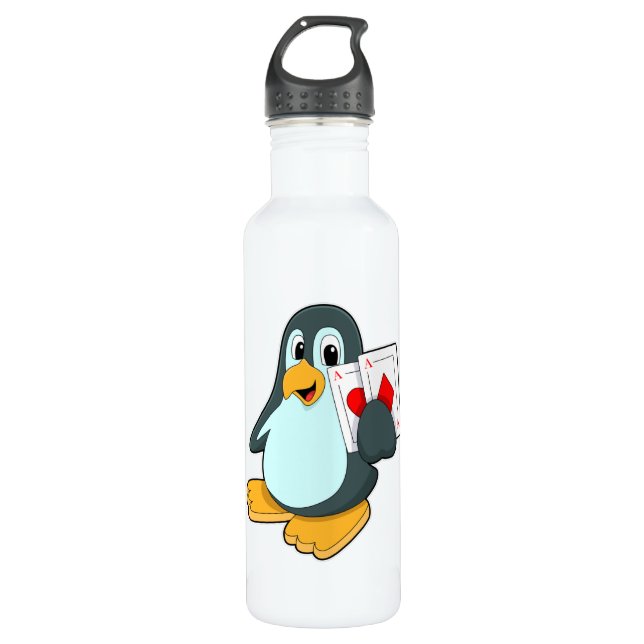 Penguin with Poker cards 710 Ml Water Bottle (Front)