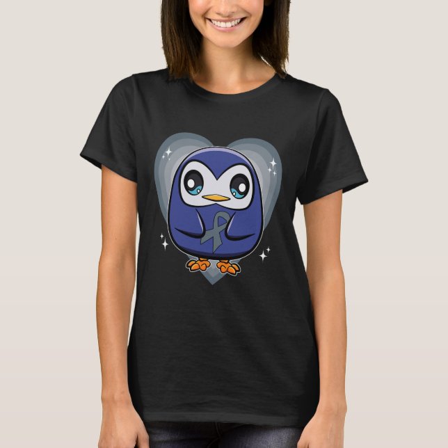 Penguin With Ribbon World Dyslexia Awareness  T-Shirt (Front)
