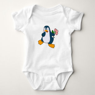 Penguin with rosa Flower Baby Bodysuit