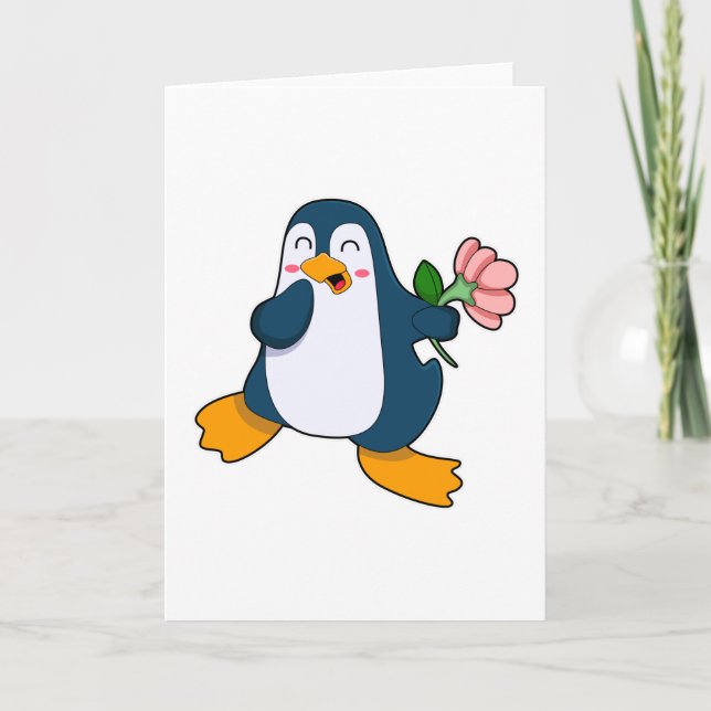 Penguin with rosa Flower Card (Front)