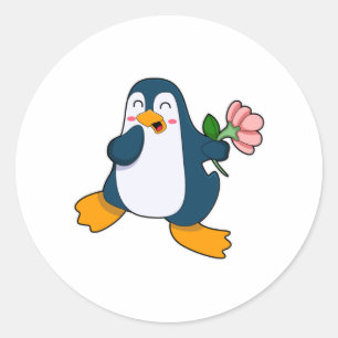 Penguin with rosa Flower Classic Round Sticker