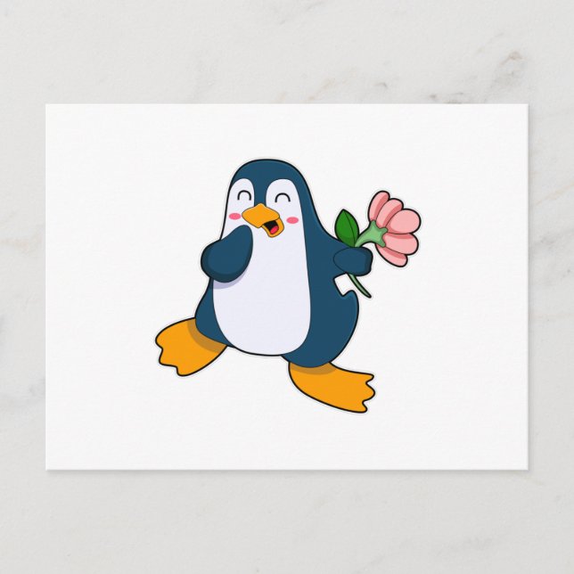 Penguin with rosa Flower Postcard (Front)