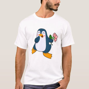 Penguin with rosa Flower T-Shirt