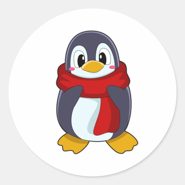 Penguin with Scarf Classic Round Sticker (Front)