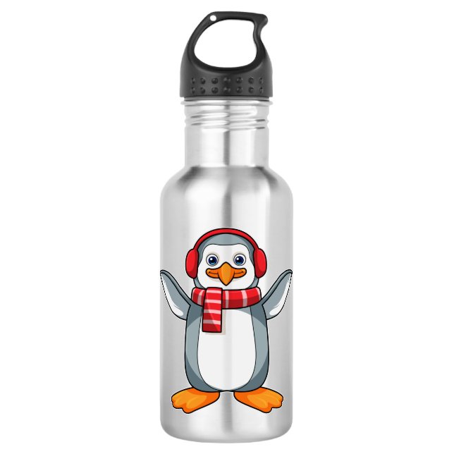 Penguin with Scarf & Headphone 710 Ml Water Bottle (Front)