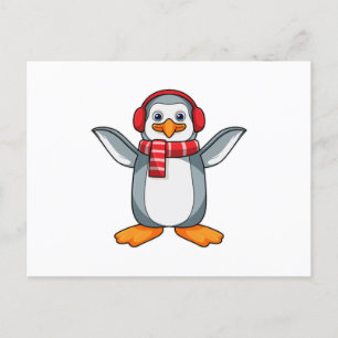 Penguin with Scarf & Headphone Postcard