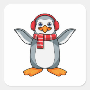 Penguin with Scarf & Headphone Square Sticker
