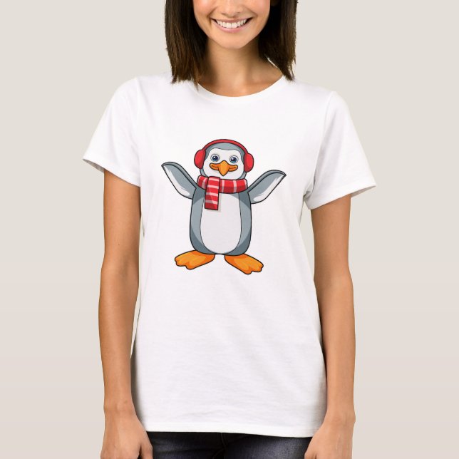 Penguin with Scarf & Headphone T-Shirt (Front)
