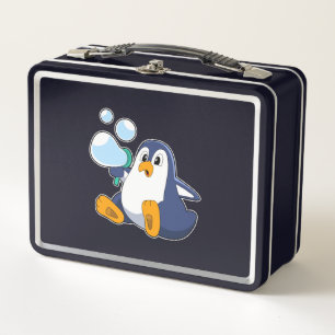 Penguin with Soap bubbles.PNG Metal Lunch Box
