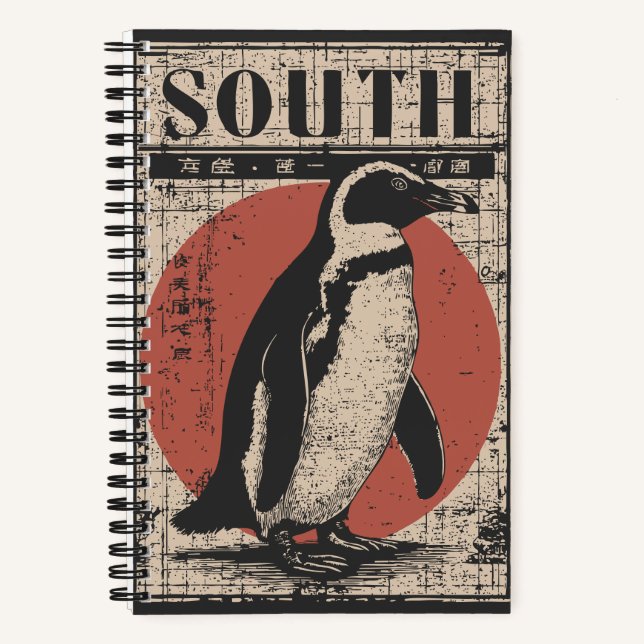 Penguin with Southern Sun and Ice Map Notebook (Front)