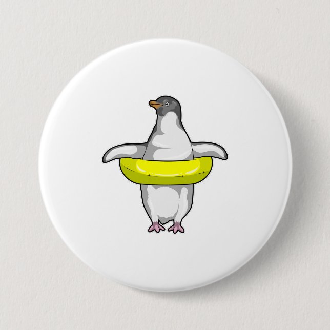 Penguin with Swim ring 7.5 Cm Round Badge (Front)