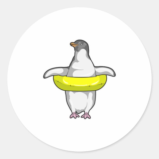 Penguin with Swim ring Classic Round Sticker (Front)
