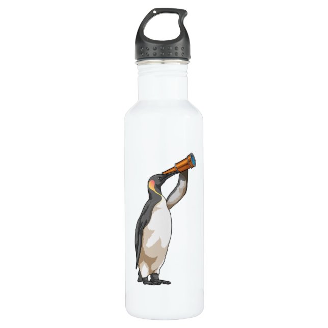 Penguin with Telescope 710 Ml Water Bottle (Front)