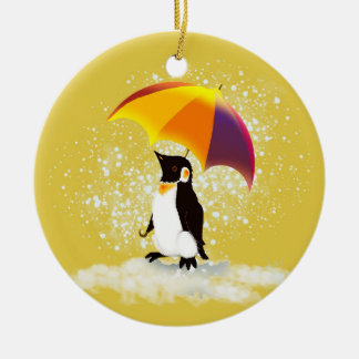 Penguin with Umbrella Ceramic Ornament