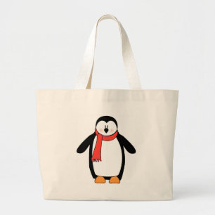 Penguin Wrapped in Red Scarf Large Tote Bag