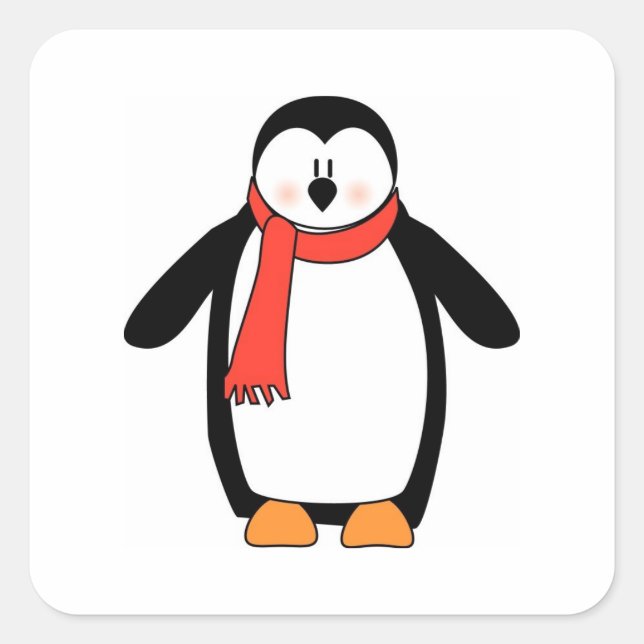 Penguin Wrapped in Red Scarf Square Sticker (Front)