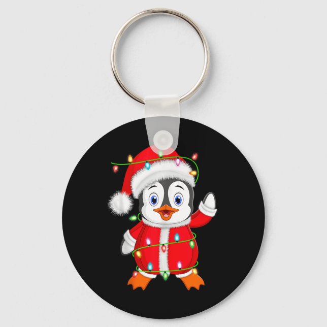 Penguin Xmas Lighting Santa Costume Penguin Christ Key Ring (Front)