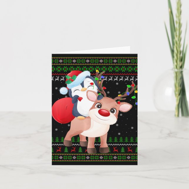 Penguin Xmas Sweater Style Ugly Santa Penguin Chri Card (Front)