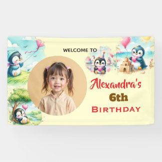 Penguin Yellow Kids Neutral Birthday Party Banner