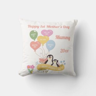 Penguins 1st Mothers Day White Cushion