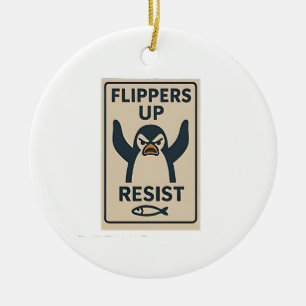 Penguins Against Tariffs Anti Trump Garden Flag   Ceramic Ornament