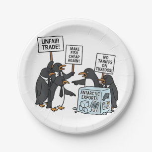 Penguins Against Tariffs Anti Trump Paper Plate