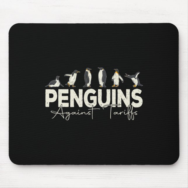 Penguins Against Tariffs Funny Animal Retro Resist Mouse Pad (Front)