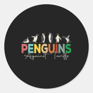 Penguins Against Tariffs Humour Animal Retro Resis Classic Round Sticker