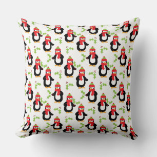 Penguins and Holly Leaves Christmas Pillows