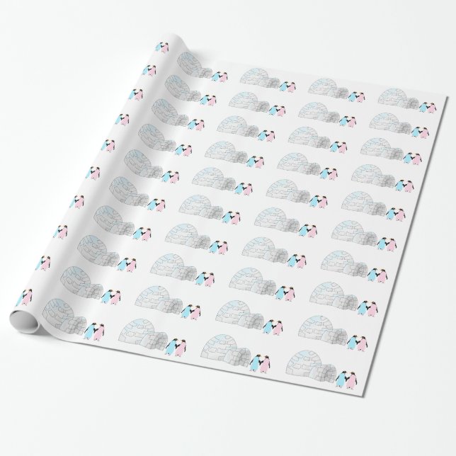 Penguins and igloo wrapping paper (Unrolled)