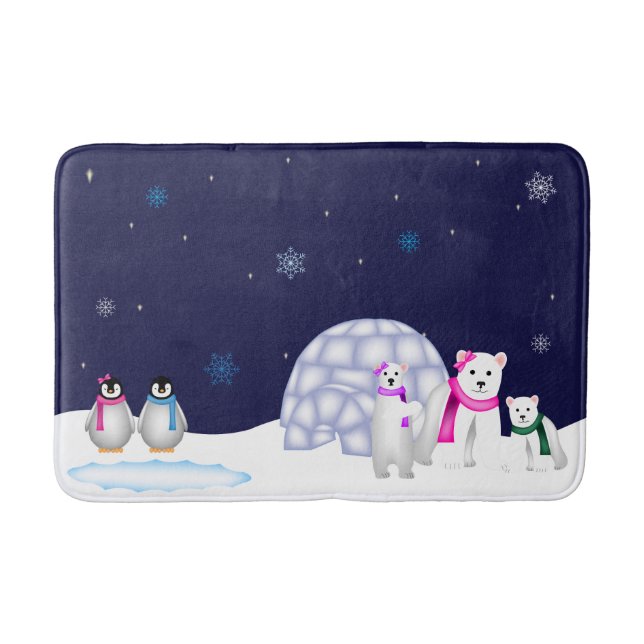Penguins and Polar Bears Bath Mat (Front)