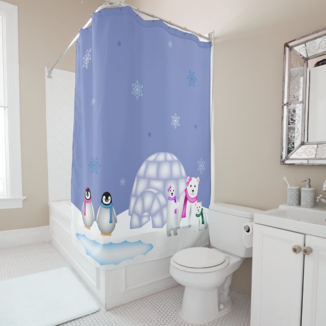 Penguins and Polar Bears Day time Curtain (In Situ)