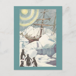 Penguins and Ship Stuck in Ice Postcard