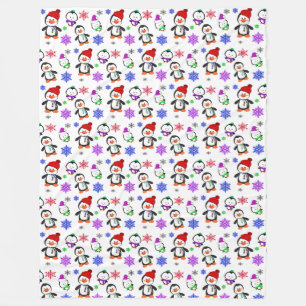 Penguins and Snowflakes Christmas Holiday Fleece Blanket