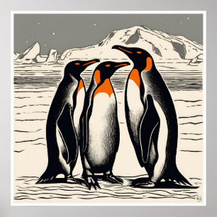 Penguins - Archival Woodblock Print