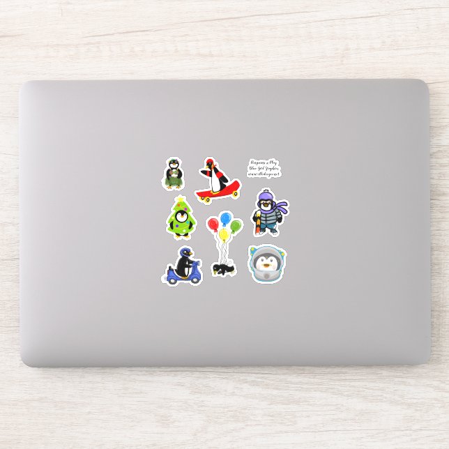 Penguins at Play Custom-Cut Vinyl Sticker (Computer)