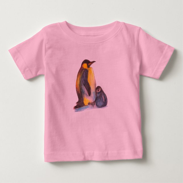 Penguins Baby Tutu Bodysuit, Pink Baby T-Shirt (Front)