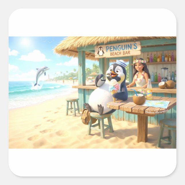 Penguin's Beach Bar Square Sticker (Front)