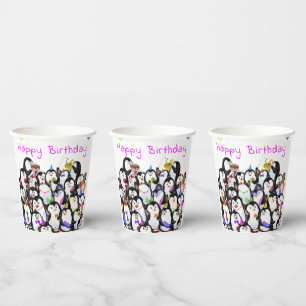 Penguins Birthday Party Paper Cups - Custom Text
