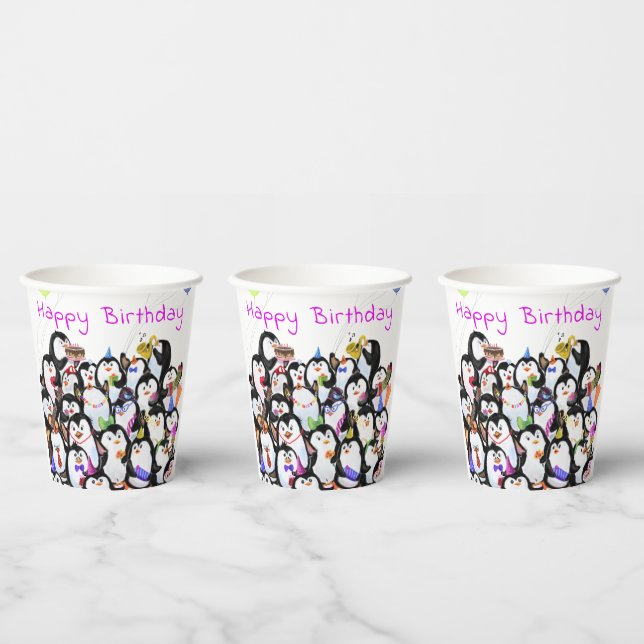 Penguins Birthday Party Paper Cups - Custom Text (Multi)