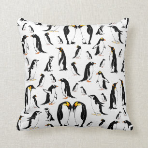 Penguins black and white pattern cushion