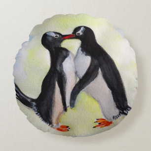 Penguins Brushed Polyester Round throw cushion