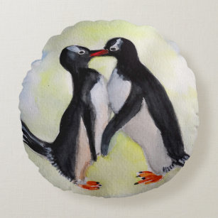 Penguins Brushed Polyester Round throw cushion