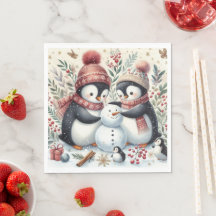 Penguins Building A Snowman