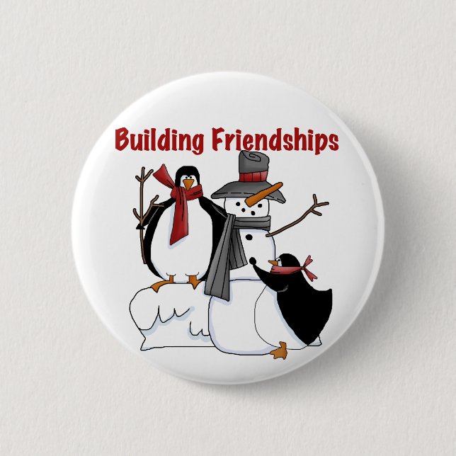 Penguins Building Friendship tshirts and Gifts 6 Cm Round Badge (Front)