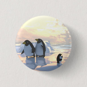  penguins chilling on an ice floe     3 cm round badge